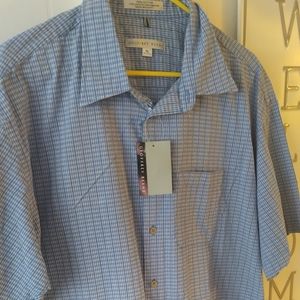 Geoffrey Beene XL 17 17 half blue and white 100 💯 percent Cotton NWT